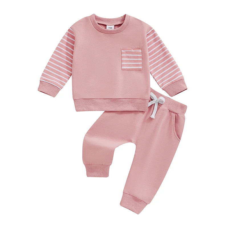 Cozy Baby Fall Outfit Set – Striped Sweatshirt & Elastic Waist Pants 🍂👶