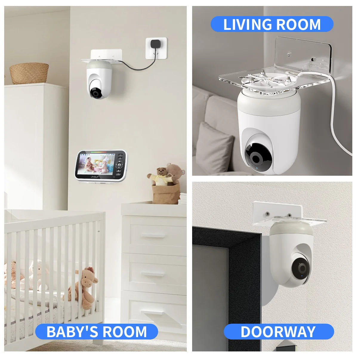 Security Camera Bracket - Wall Mount (No Drilling or Drill Mounting)