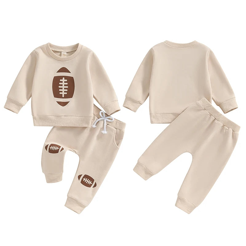 Toddler Football Print Long Sleeve Sweatshirt and Pants Set - 65% Cotton, 35% Elastane