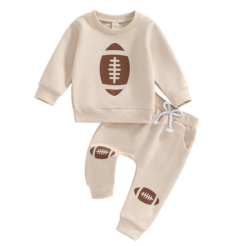 Toddler Football Print Long Sleeve Sweatshirt and Pants Set - 65% Cotton, 35% Elastane