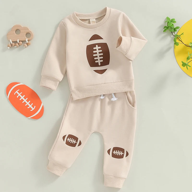 Toddler Football Print Long Sleeve Sweatshirt and Pants Set - 65% Cotton, 35% Elastane