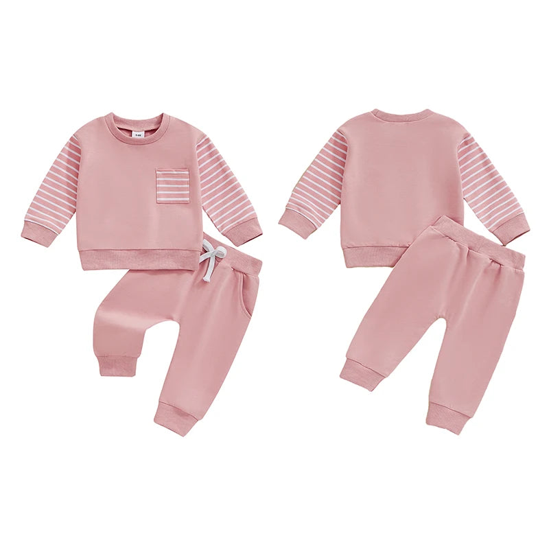 Cozy Baby Fall Outfit Set – Striped Sweatshirt & Elastic Waist Pants 🍂👶