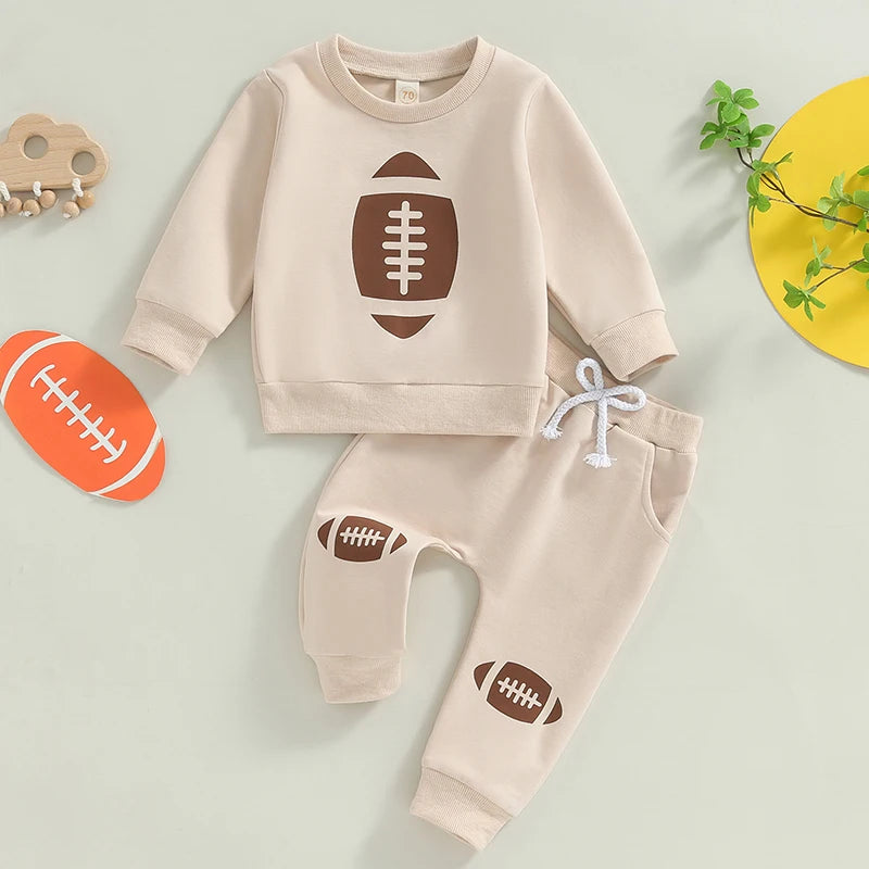 Toddler Football Print Long Sleeve Sweatshirt and Pants Set - 65% Cotton, 35% Elastane