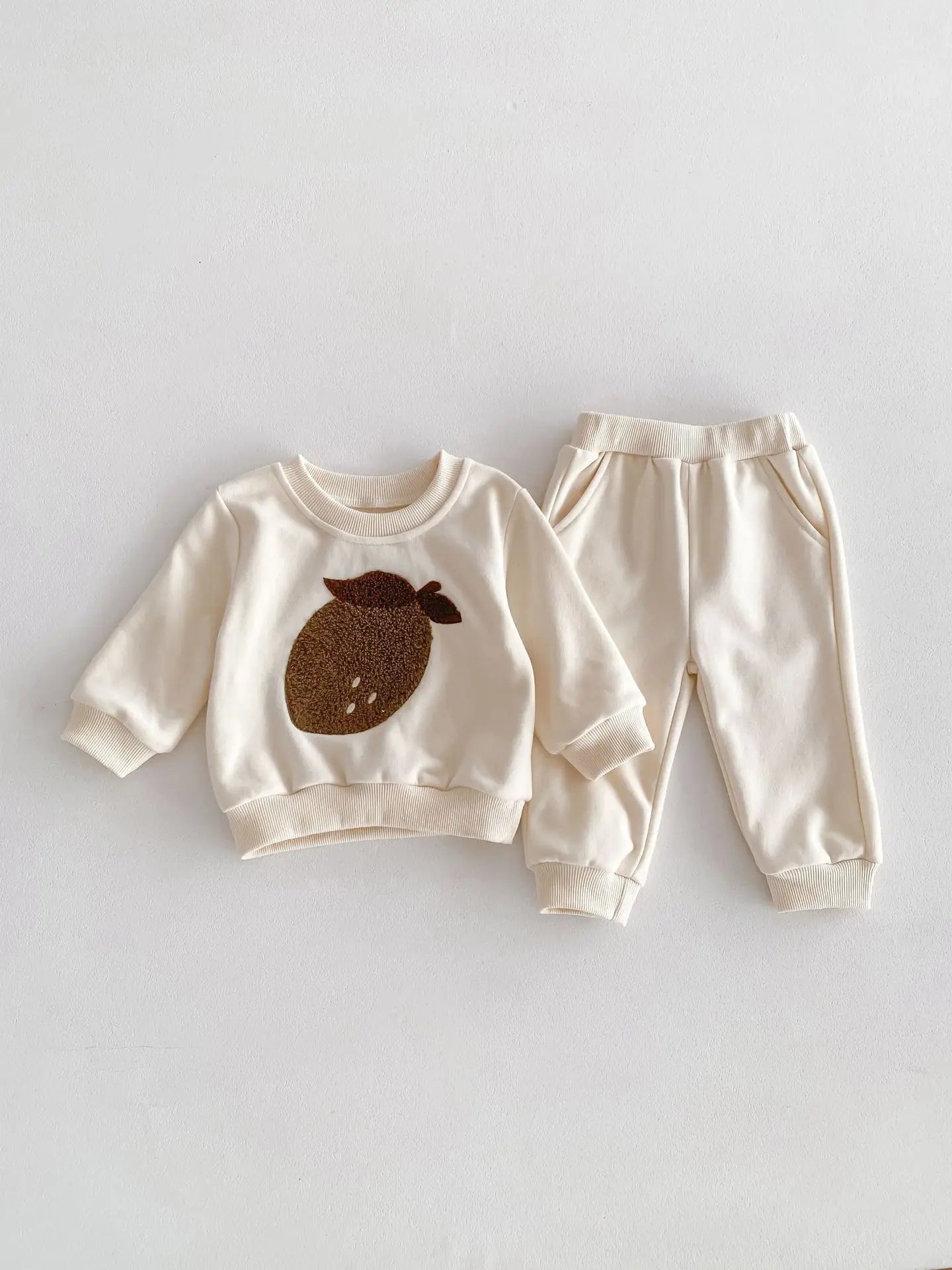 Trendy Korean Style Baby Casual Spring Suit – Fruit Print Sweatshirt & Pants Set