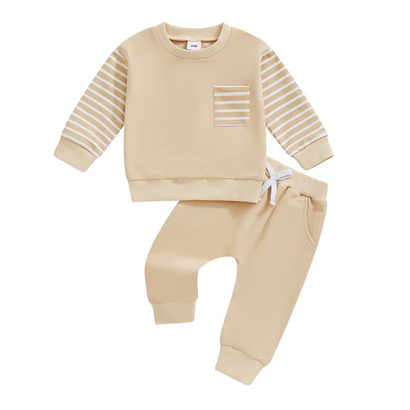 Cozy Baby Fall Outfit Set – Striped Sweatshirt & Elastic Waist Pants 🍂👶