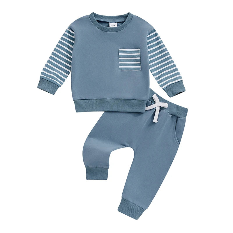 Cozy Baby Fall Outfit Set – Striped Sweatshirt & Elastic Waist Pants 🍂👶