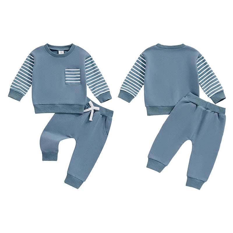 Cozy Baby Fall Outfit Set – Striped Sweatshirt & Elastic Waist Pants 🍂👶