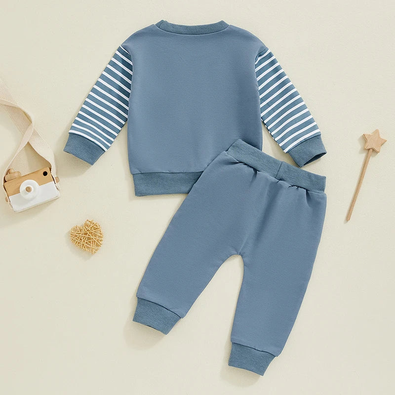 Cozy Baby Fall Outfit Set – Striped Sweatshirt & Elastic Waist Pants 🍂👶