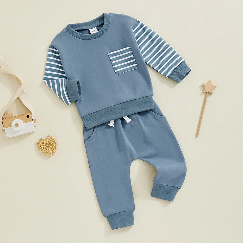 Cozy Baby Fall Outfit Set – Striped Sweatshirt & Elastic Waist Pants 🍂👶