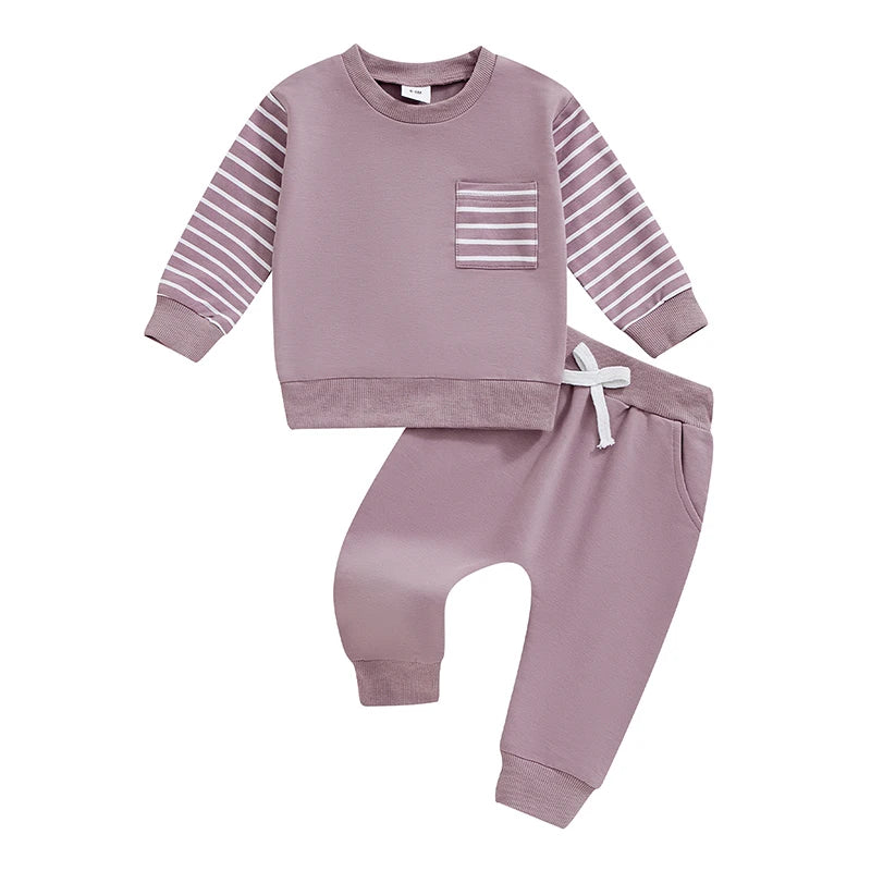 Cozy Baby Fall Outfit Set – Striped Sweatshirt & Elastic Waist Pants 🍂👶