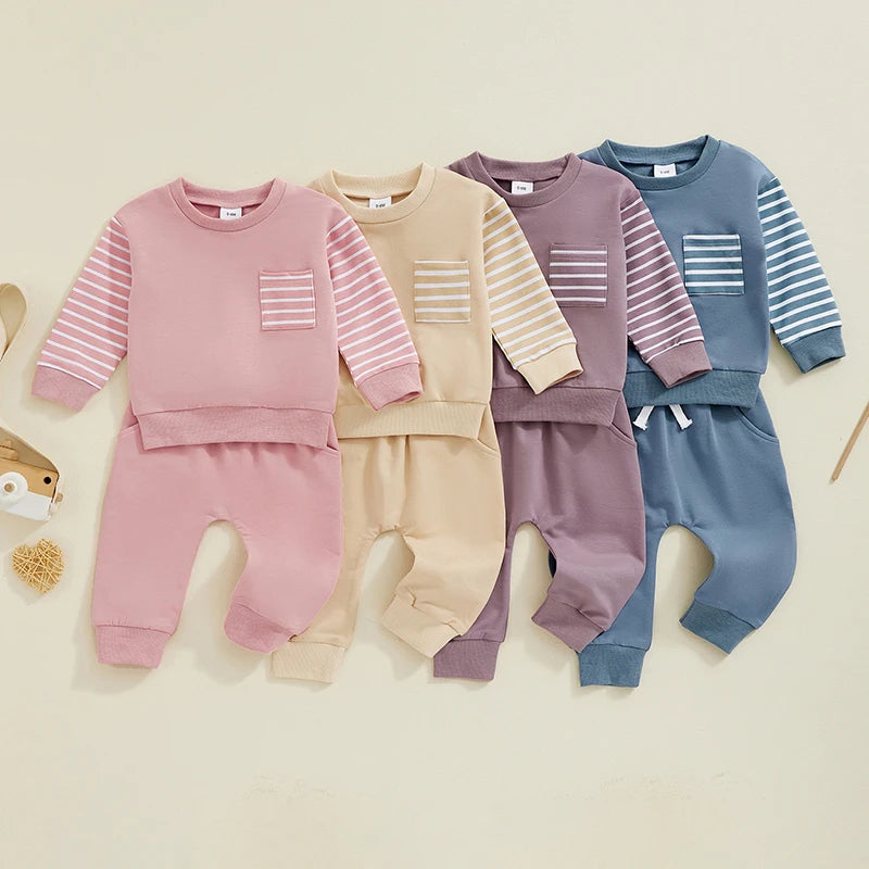 Cozy Baby Fall Outfit Set – Striped Sweatshirt & Elastic Waist Pants 🍂👶